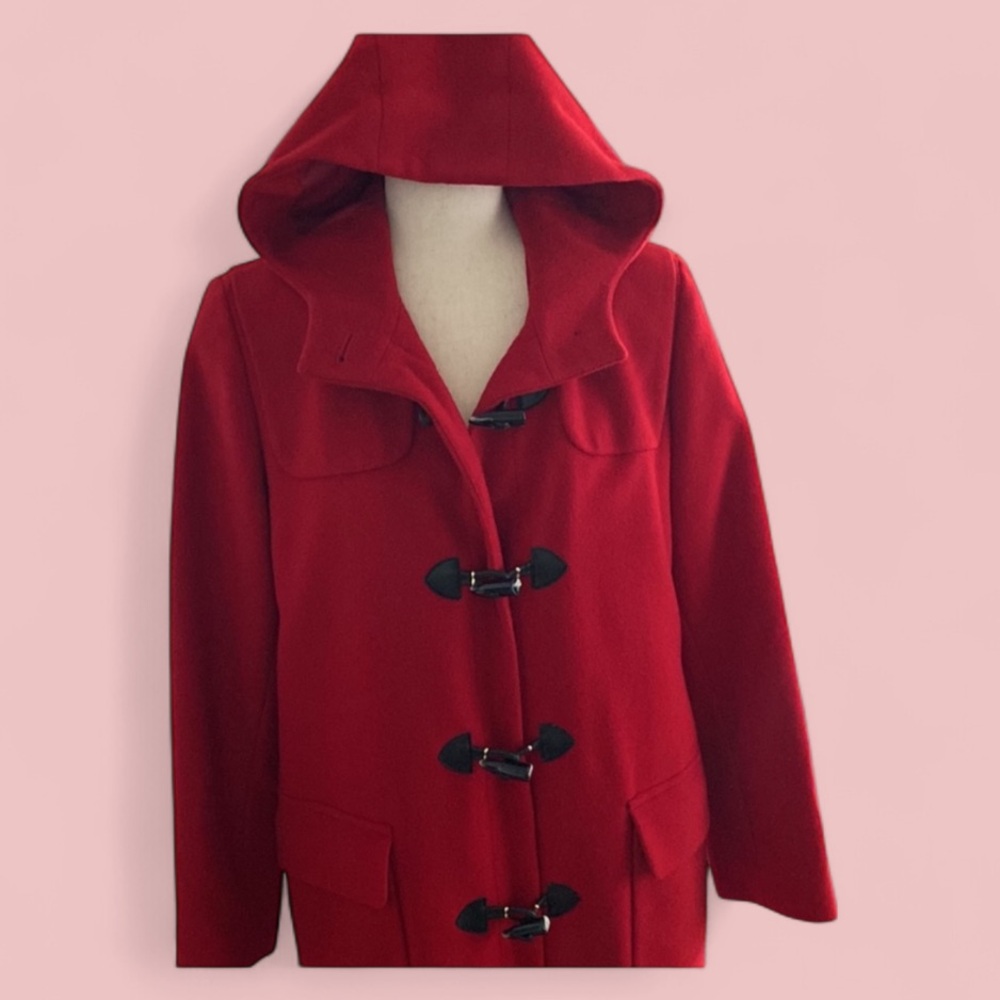 Harve Benard Classic Red Wool Hooded Toggle Coat  size 8 - Picture 10 of 15